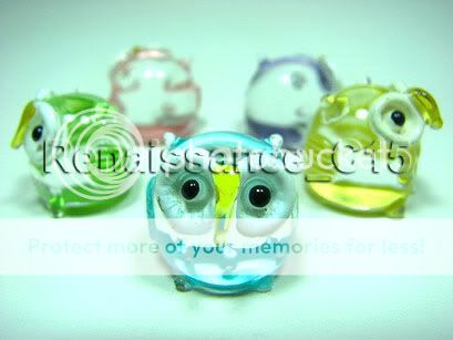 Figurine Animal Hand Blown Glass 5 Lovely Colorful Owl  