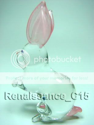 Figurine Animal Hand Blown Glass 4 Lovely Rabbit Family  