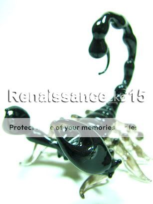 Figurine Animal Hand Blown Glass Black Scorpion  