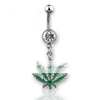 GREEN POT LEAF BELLY BUTTON RING